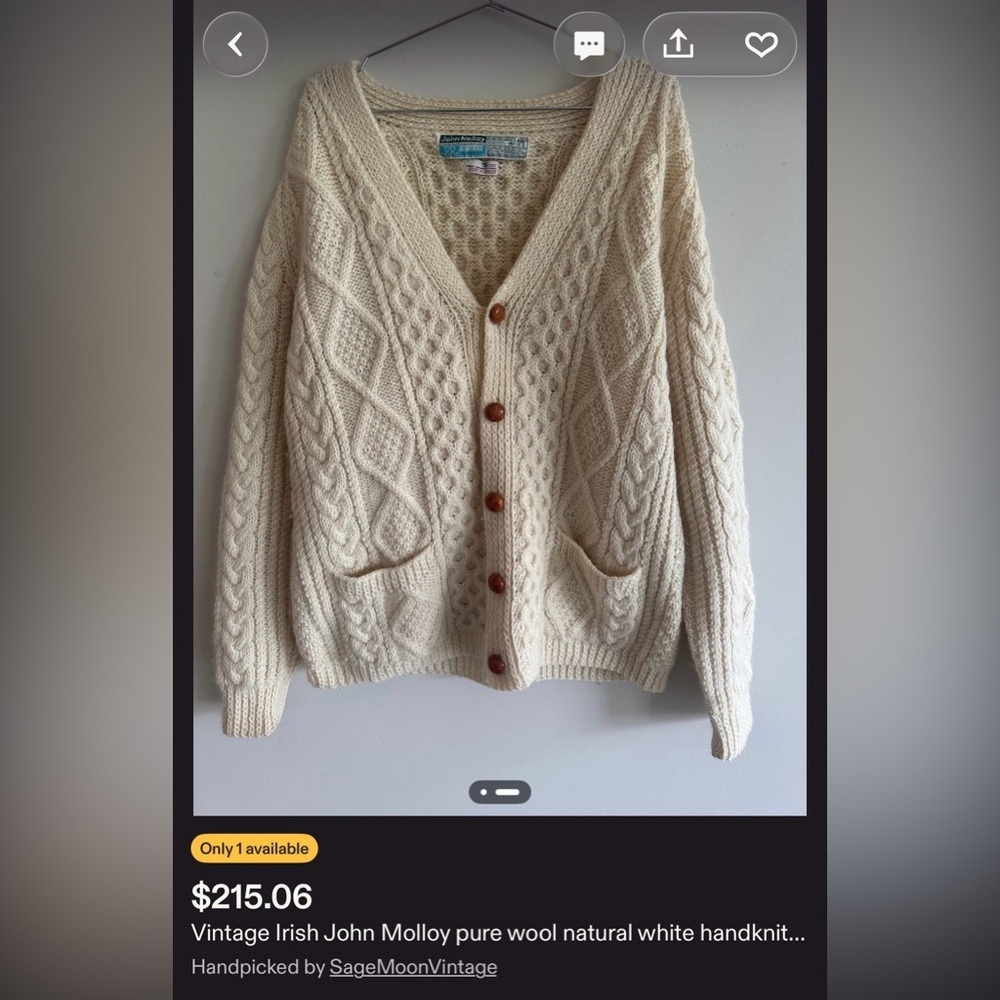 Vintage Men's Irish Knit V-Neck Aran Cardigan in Oatmeal - Picture 8 of 8